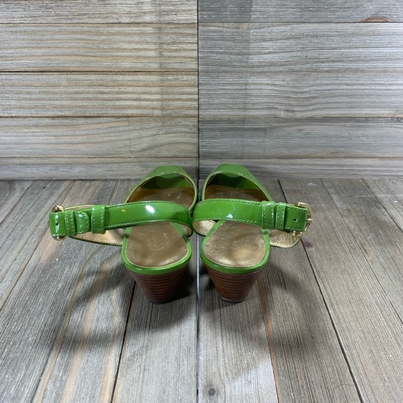 COACH Mackenzie Peep-Toe Wedges Green Gold Womens Size 6B Shoes - Picture 4 of 9